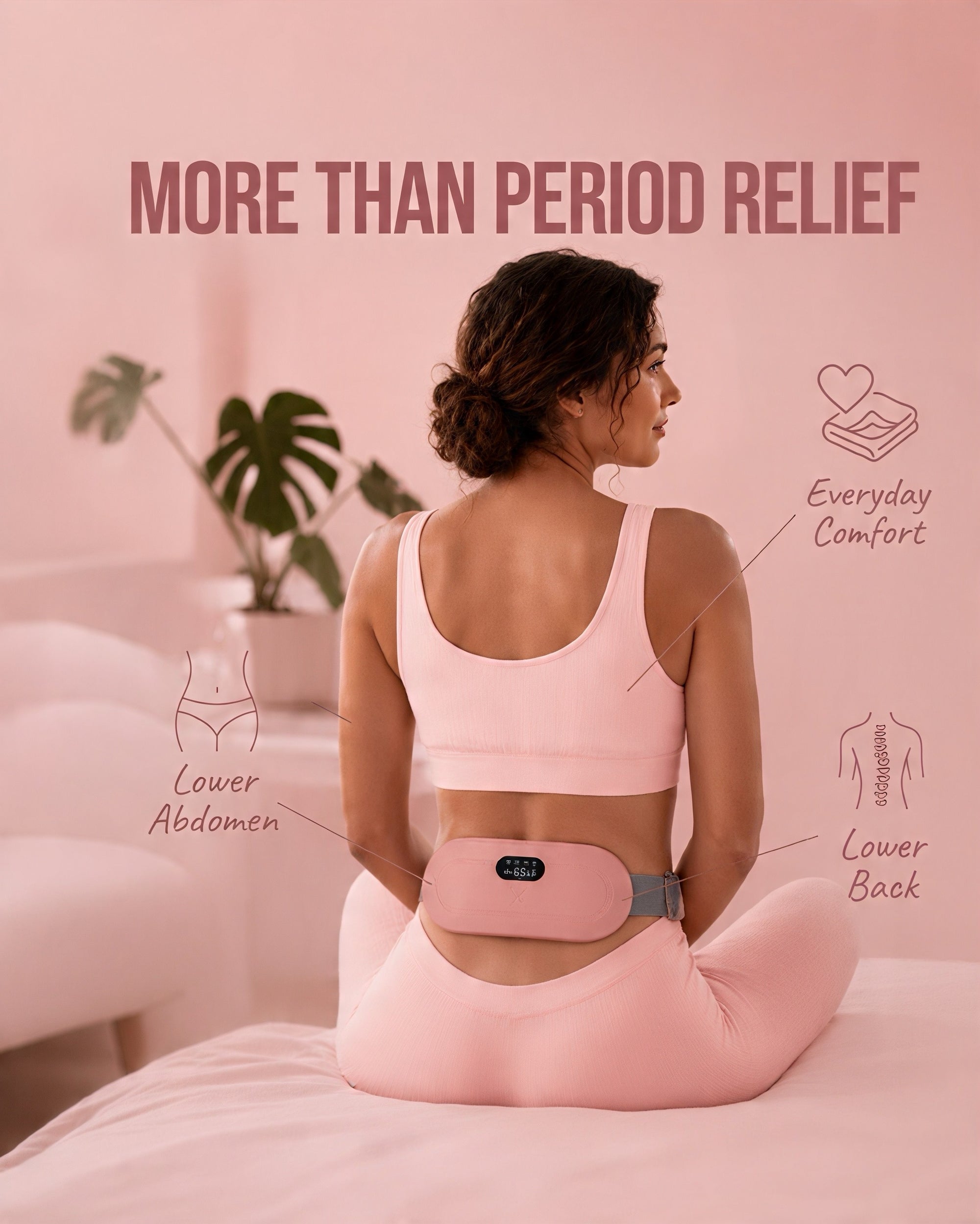CrampCalm Aura heating belt shown at an angle with the adjustable strap extended